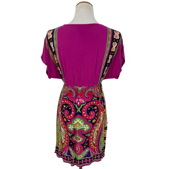 Vintage 90s Angie Multicolored Print Boho Rayon Casual Summer Mini Dress Tunic - Picture 6 of 16